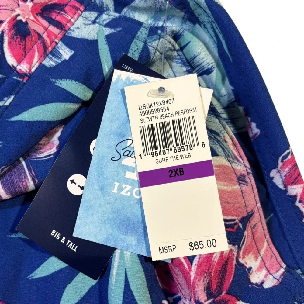 IZOD Saltwater Swim Trunks Men's 2XB Blue Floral Tropical Board‎ Shorts NEW